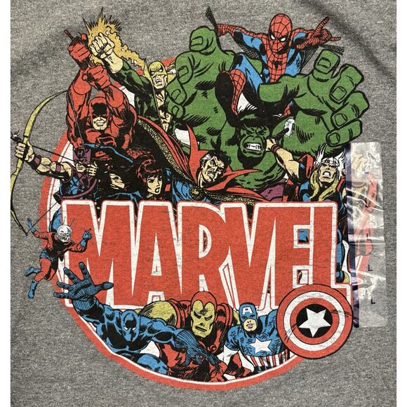 Marvel Avengers Mens Gray Short Sleeve Comic Book Super Heroes Shirt Large NWT - Picture 2 of 5